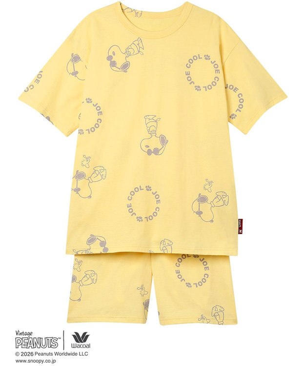 WACOAL PEANUTS パジャマ 5分袖 半袖 5分丈 オーガニックコットン100%(本体) レディース FDT169 /ワコール イエロー