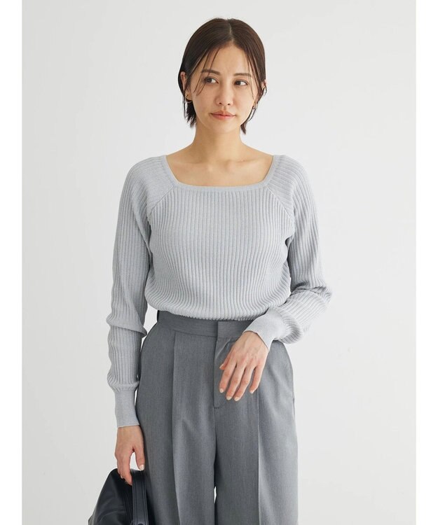 Green Parks 洗える　スクエアネックリブニットプルオーバー Light Gray