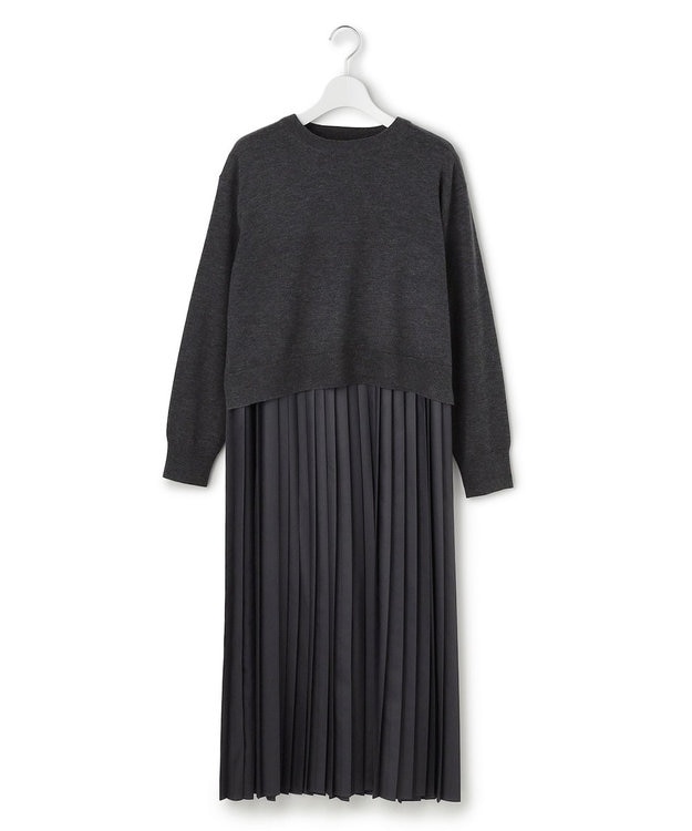 23区 L ニットセットアップ プリーツコンビ ワンピース スレートグレー系