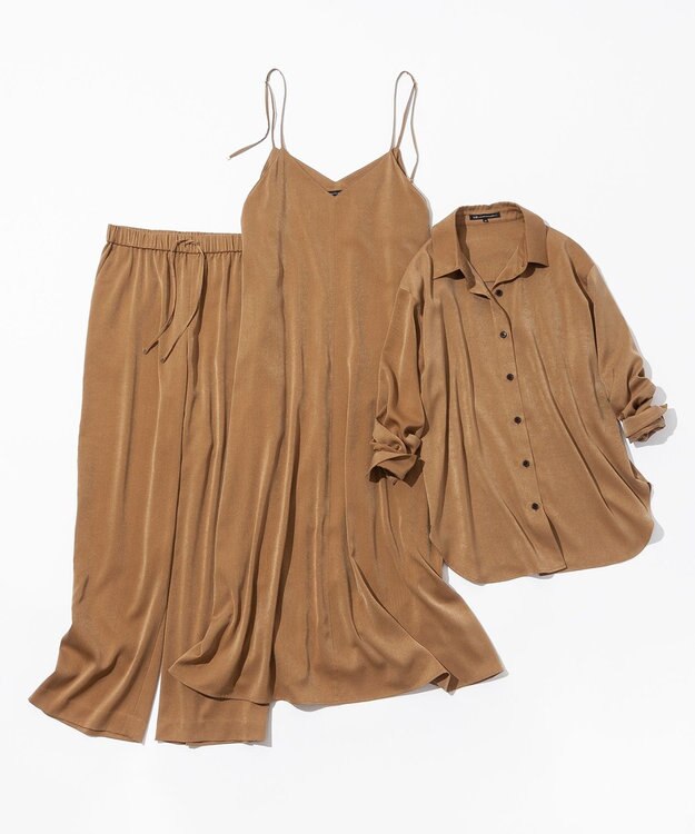 23区 L 【見上愛さん着用/洗える】スエーディーサテン キャミソール ワンピース キャメル系