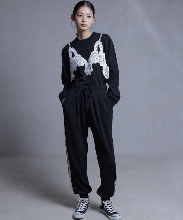 組曲 【組曲×setsuko sagittaire】レーシートラック パンツ ブラック系