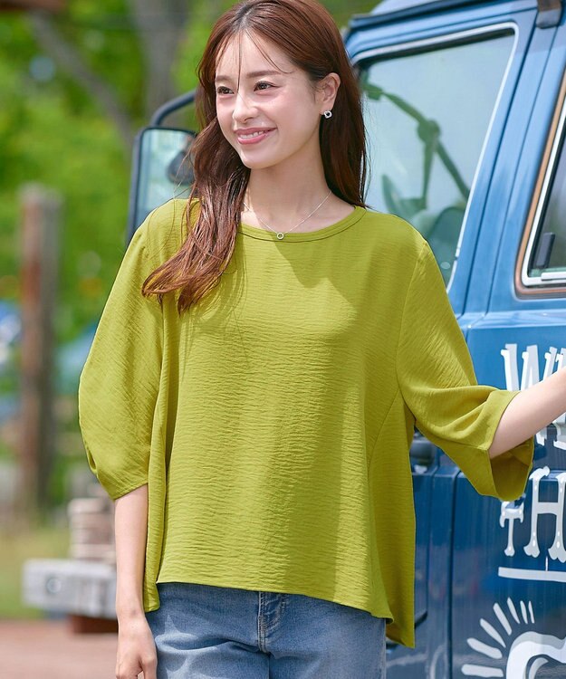 Tiaclasse 【洗える】麻調タックブラウス イエロー