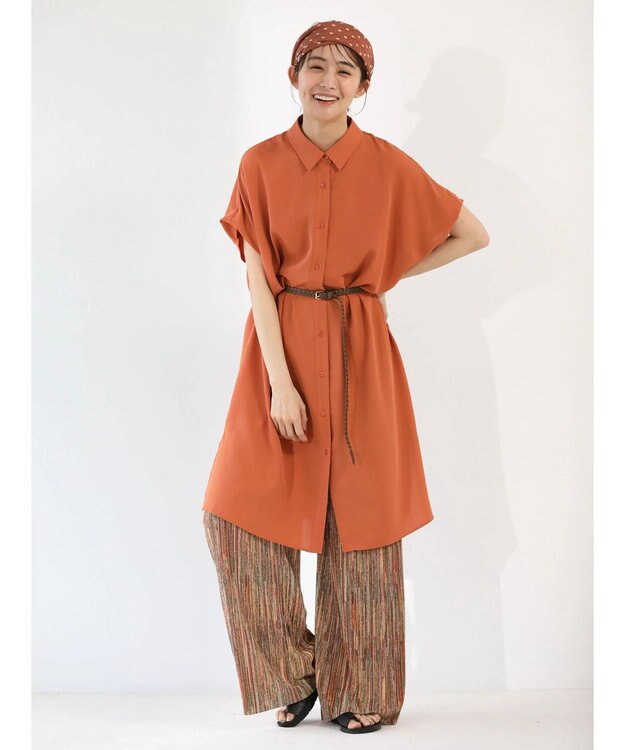 Green Parks セルフカットプリーツワイドパンツ Stripe Brown