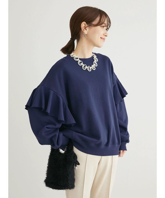 Green Parks ・ＳＵＧＡＲ　ＳＰＯＯＮ　ラッフルショルダースウェット Navy