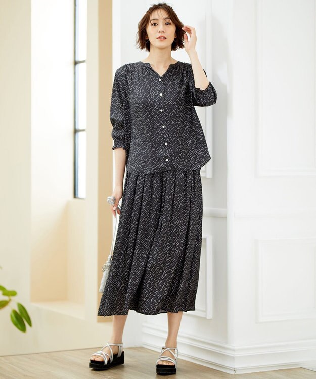 自由区 【セットアップ可/洗える】ブライトサテンライト ギャザーパンツ ブラック系5