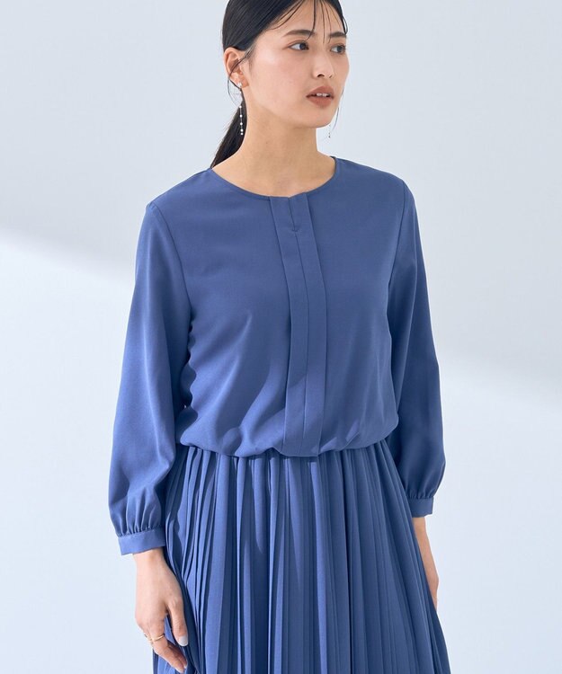YECCA VECCA ジョーゼットプリーツワンピース Blue