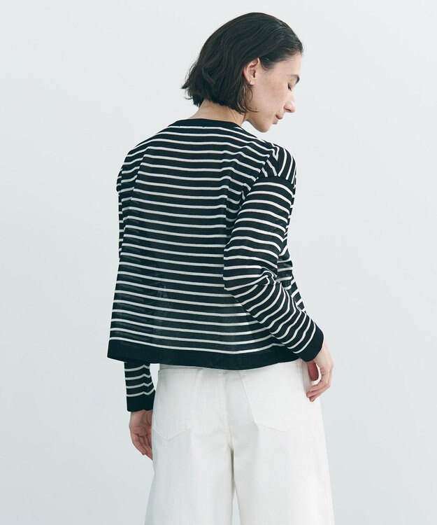 UNFILO シアーフォルムニット ボーダー ブラック×ベージュ