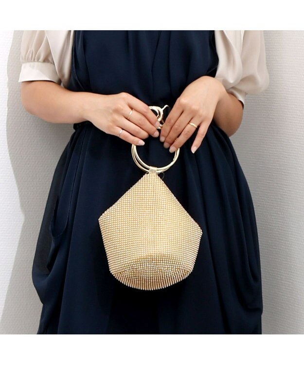 UNBILLION カシュカシュ cachecache / リングハンドル巾着パーティバッグ ゴールド