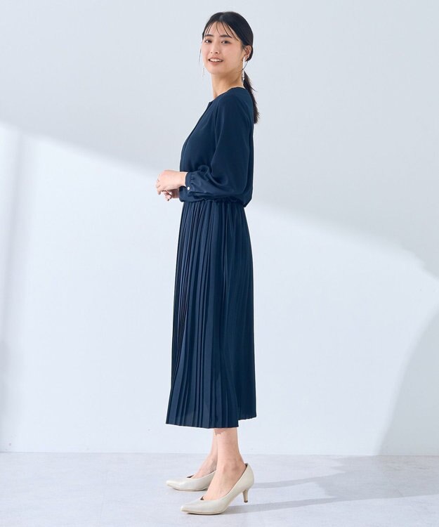 YECCA VECCA ジョーゼットプリーツワンピース Navy