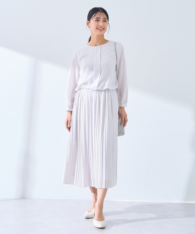 YECCA VECCA ジョーゼットプリーツワンピース Light Gray