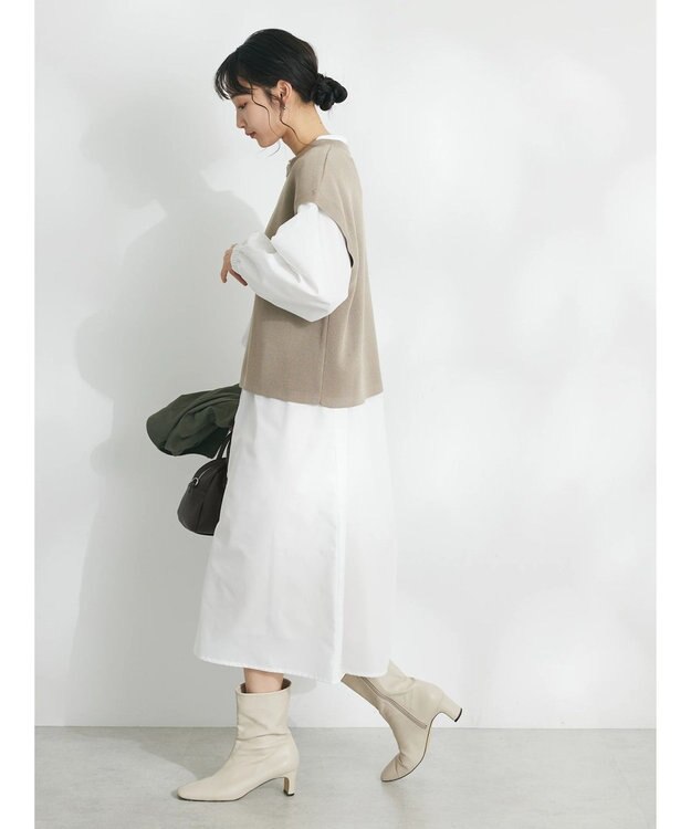 CRAFT STANDARD BOUTIQUE 【洗える】ニットベスト+シャツワンピースSET-B Gray Beige