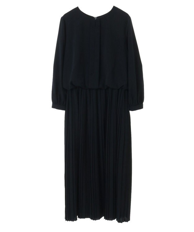 YECCA VECCA ジョーゼットプリーツワンピース Navy