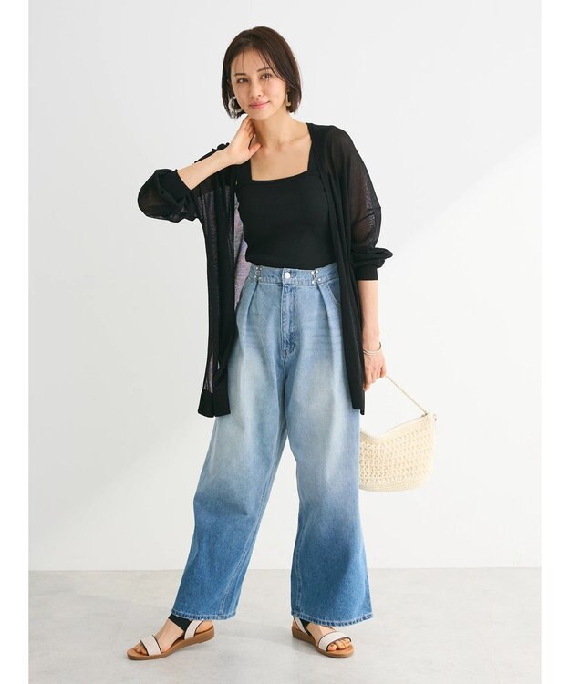 Green Parks 推しニット　ゆったりミドル丈カーディガン Black