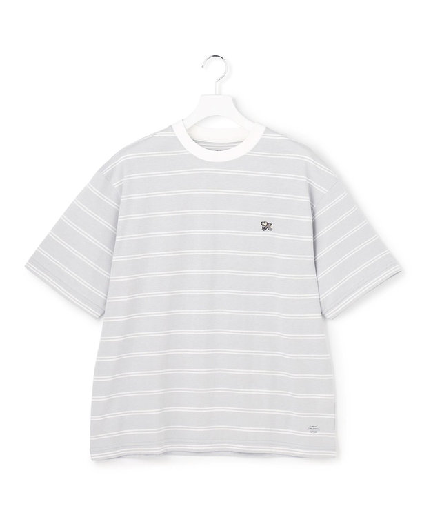 J.PRESS YORK STREET 【UNISEX】ブルドッグワンポイント ボーダー Tシャツ サックスブルー系1