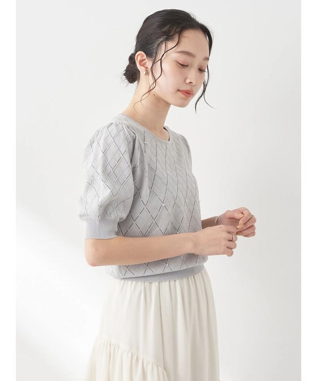 earth music&ecology アーガイルスカシパールニットプルオーバー Light Gray