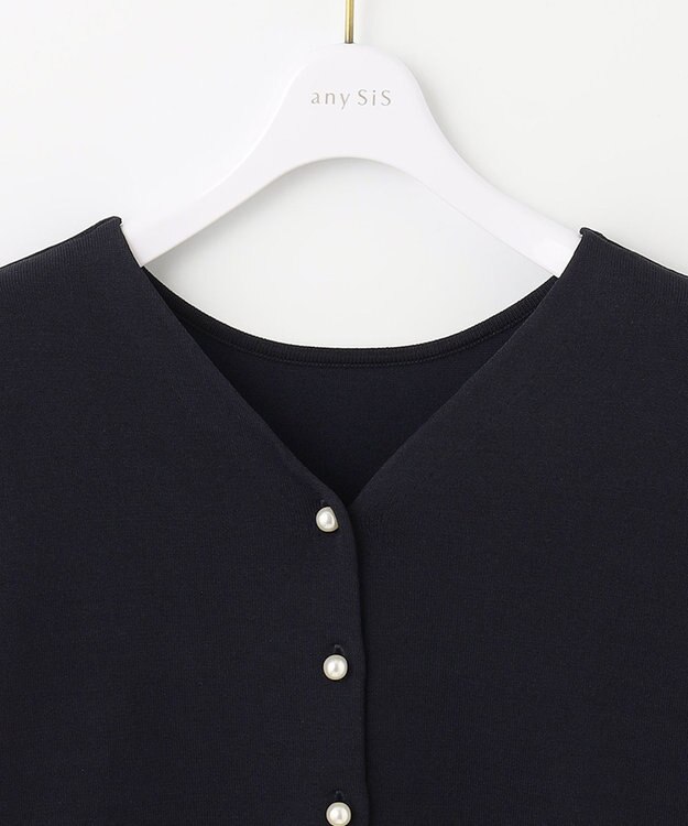 ANY SIS 【優木まおみさんコラボ】愛しの着回し カーディガン×ブラウス セット ネイビー×オフ