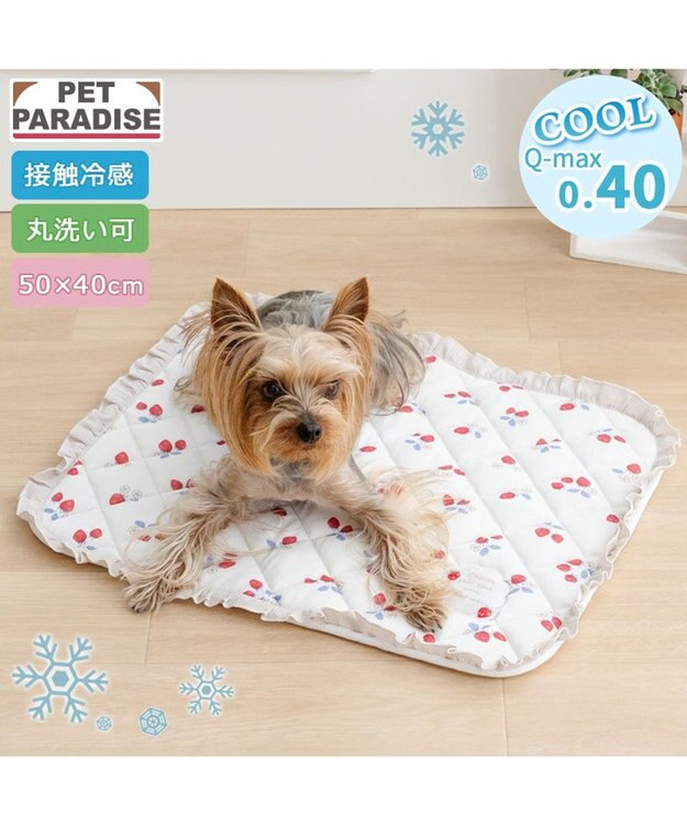PET PARADISE ペットパラダイス クールマット 《苺花柄》 Ｓ ホワイト×レッド