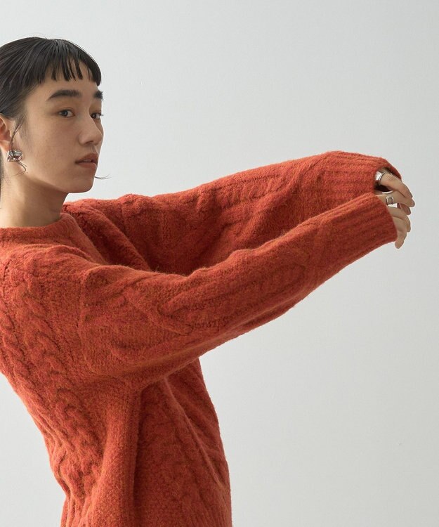 AMERICAN HOLIC ローゲージアラン柄ニットプルオーバー Red