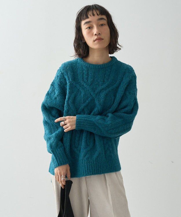 AMERICAN HOLIC ローゲージアラン柄ニットプルオーバー Green