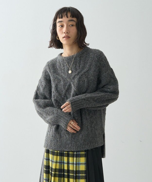 AMERICAN HOLIC ローゲージアラン柄ニットプルオーバー Gray Mixture