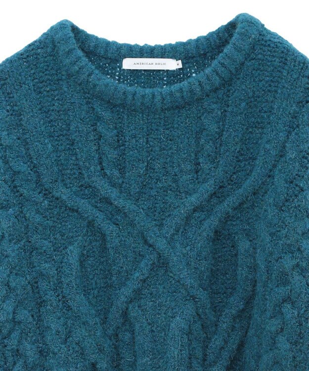 AMERICAN HOLIC ローゲージアラン柄ニットプルオーバー Green