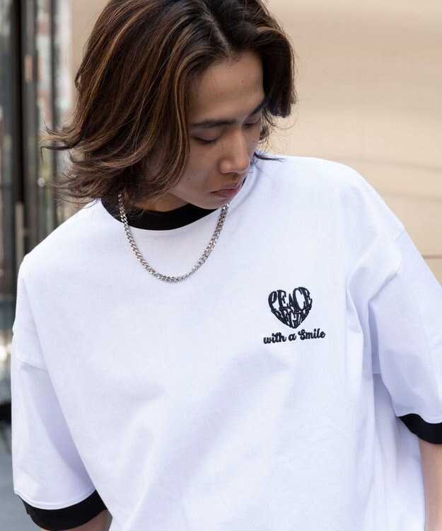 WEGO 【ユニセックス着用ITEM/MLサイズ展開】アクセ付きリンガーグラフィックT（SS） ホワイト