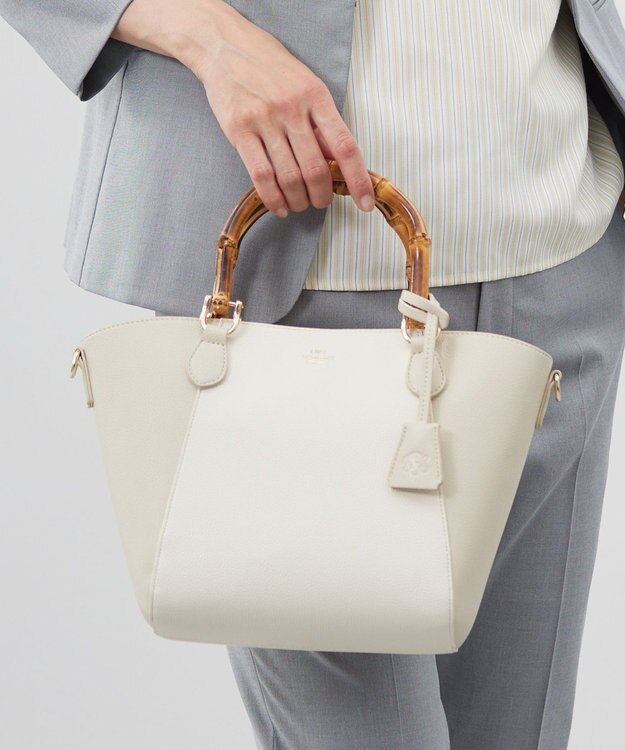 J.PRESS LADIES 【2way】バンブー バッグ グレージュ×オフ系