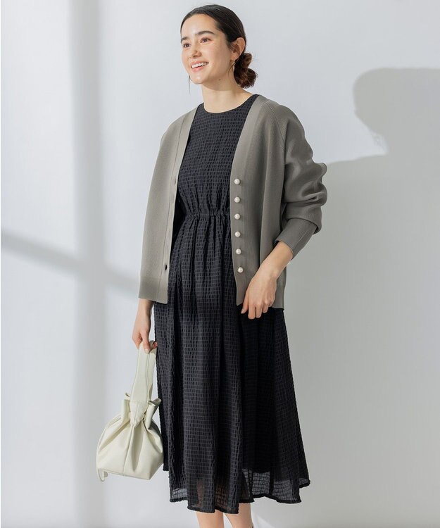 組曲 シャーリングライクシフォン ワンピース ブラック系