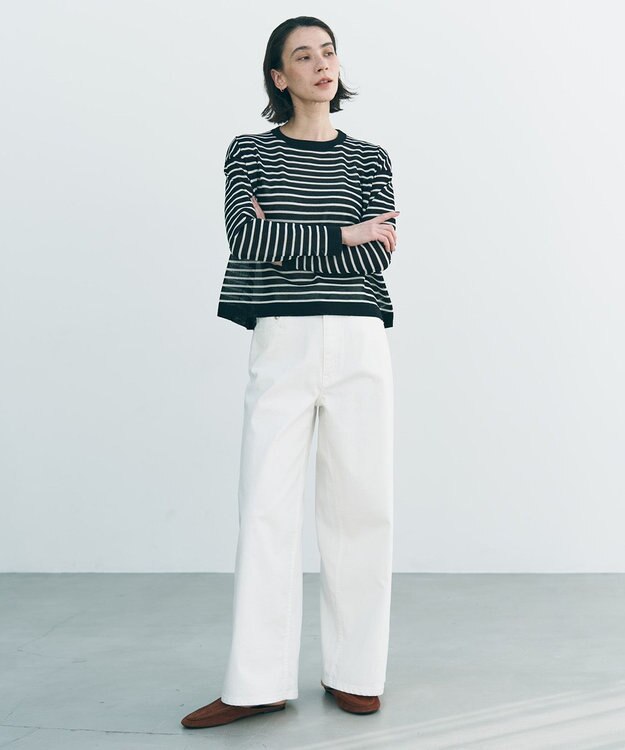 UNFILO シアーフォルムニット ボーダー ブラック×ベージュ