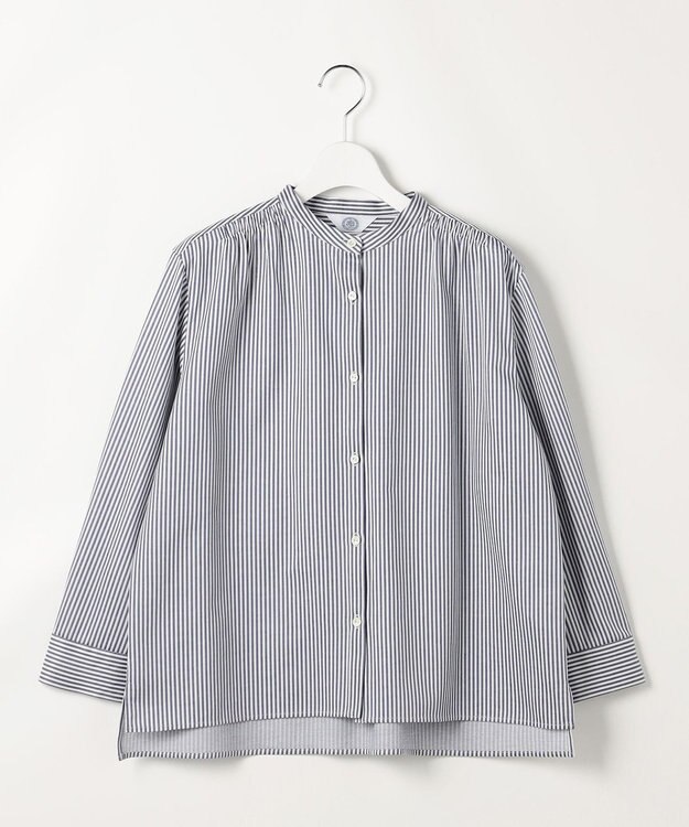 J.PRESS LADIES ストライプジャガード バンドカラー カットソー ネイビーストライプ系