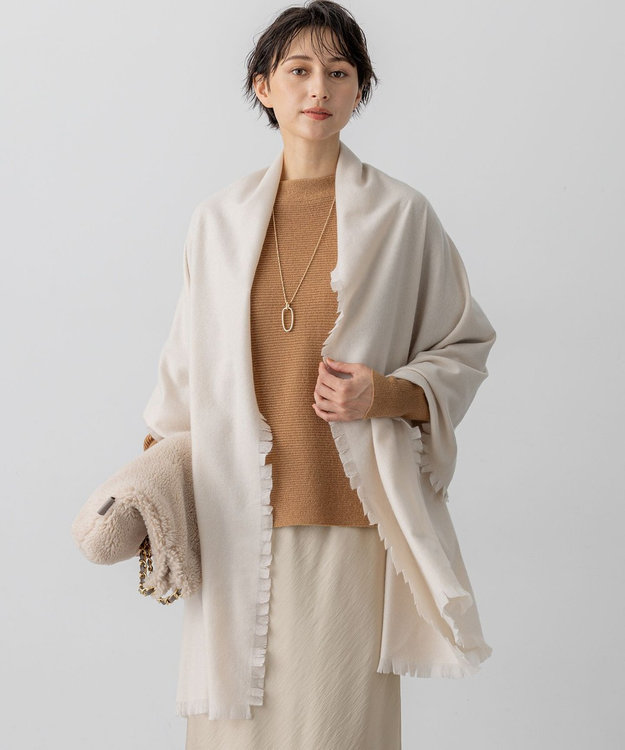 23区 ピュアカシミヤ フリンジ ストール ベージュ系