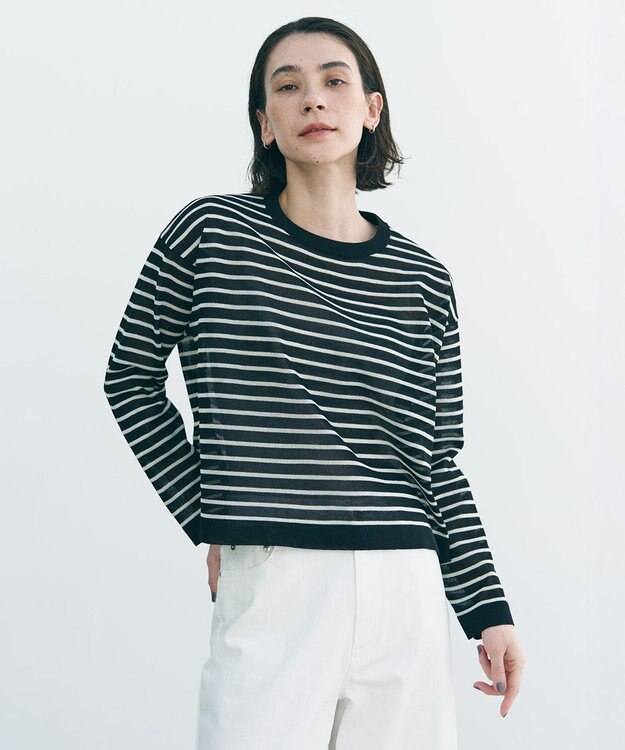 UNFILO シアーフォルムニット ボーダー ブラック×ベージュ