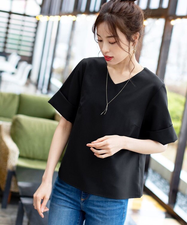 Tiaclasse L 【洗える】ゆったりシルエットの幅広カフスブラウス ブラック