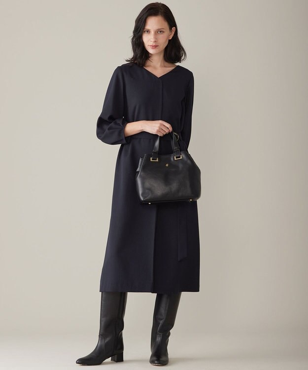 自由区 S 【洗える】ウールミックスストレッチツイル ワンピース ネイビー系