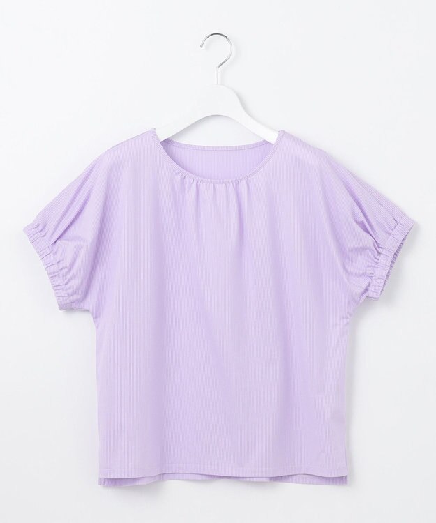 J.PRESS LADIES 【WEB限定カラーあり・洗える】ストライプジャージー フレンチスリーブ カットソー ライラックストライプ系