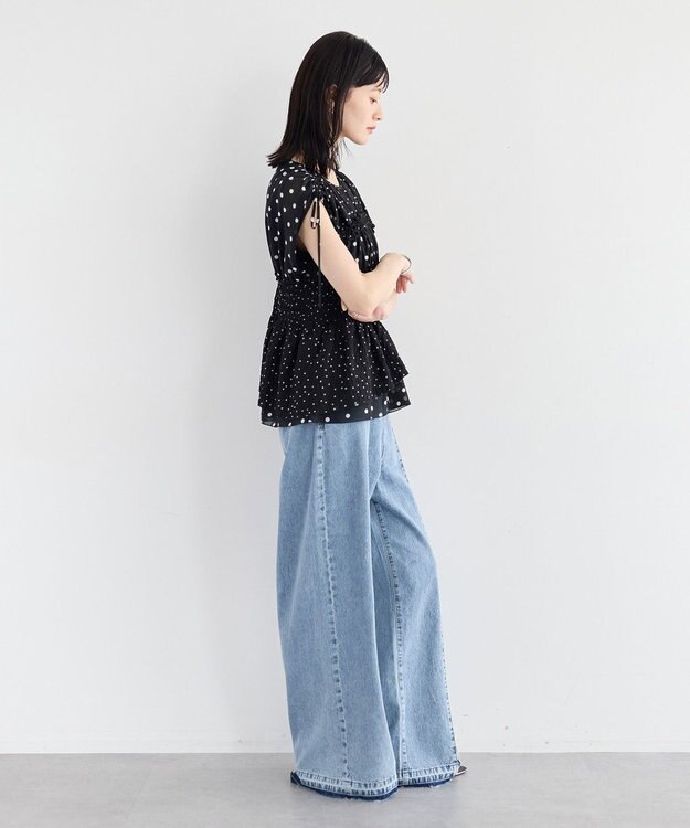 YECCA VECCA ドットMIXシャーリングブラウス Black