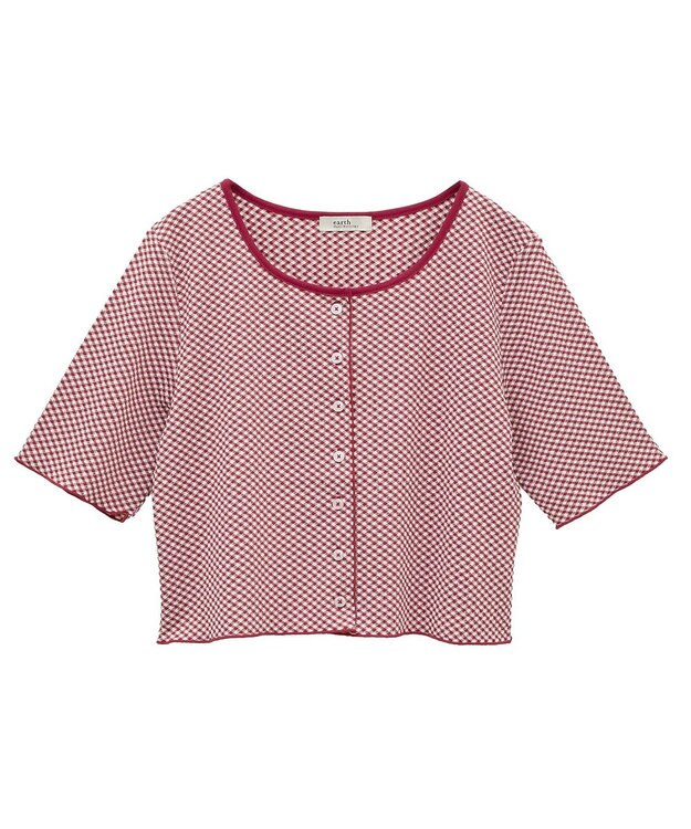 earth music&ecology ＳＥＴ２点ギンガムメロ－カーデ＋リボンタンク Red