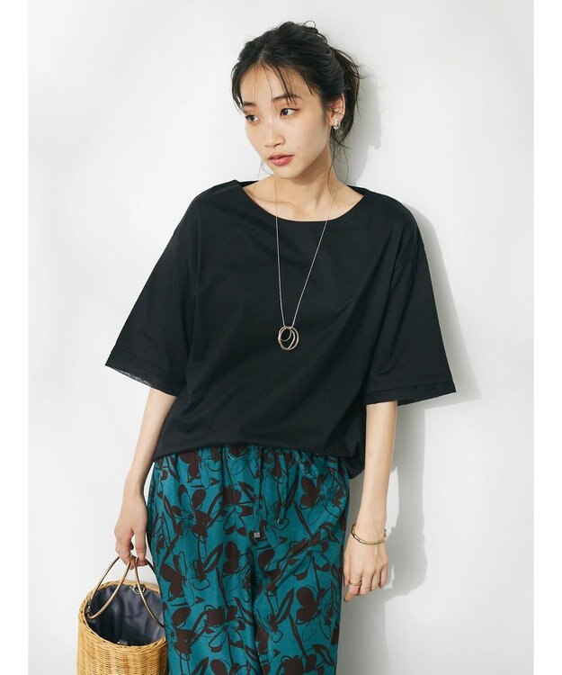 CRAFT STANDARD BOUTIQUE 【ＵＶカット】布帛切り替えプルオーバー Black