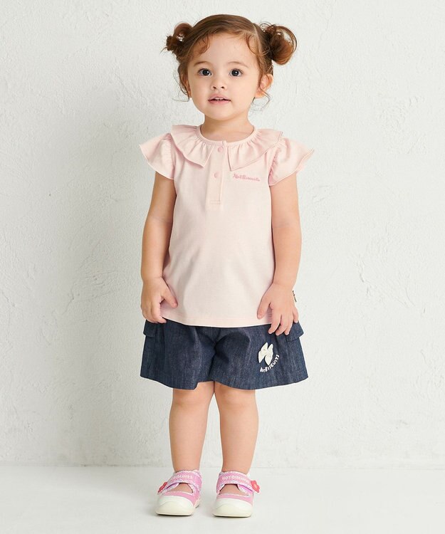 MIKI HOUSE HOT BISCUITS 【70-110cm】 天竺素材 フリル 半袖Tシャツ ピンク