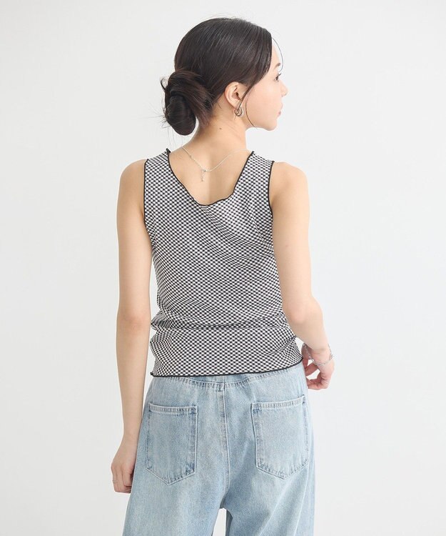 earth music&ecology ＳＥＴ２点ギンガムメロ－カーデ＋リボンタンク Black