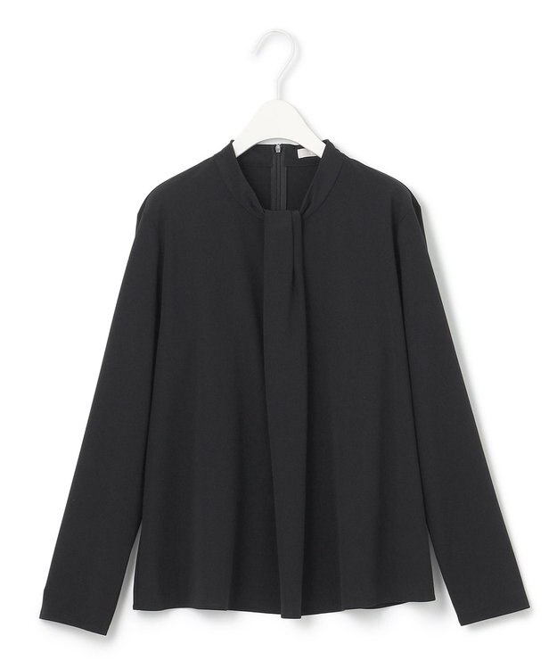 ICB L 【洗える】ジョーゼットジャージー ボウタイ風プルオーバー ブラック系