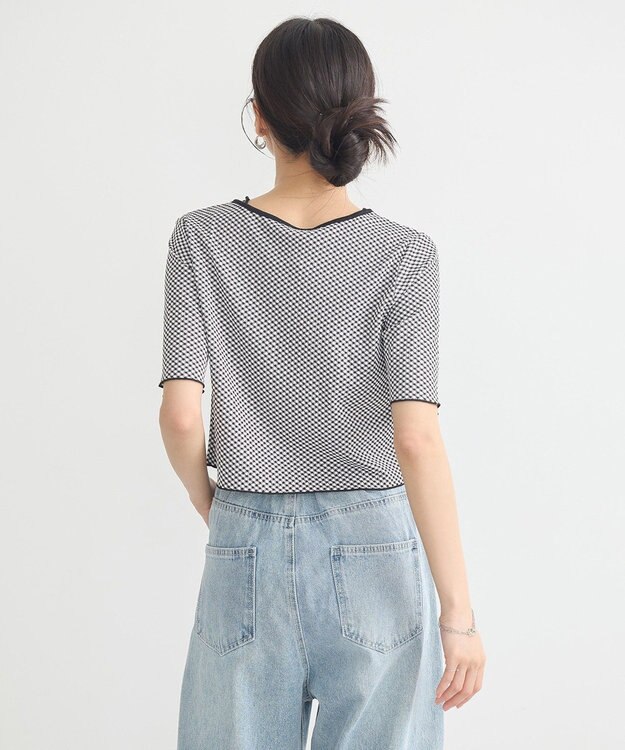 earth music&ecology ＳＥＴ２点ギンガムメロ－カーデ＋リボンタンク Black