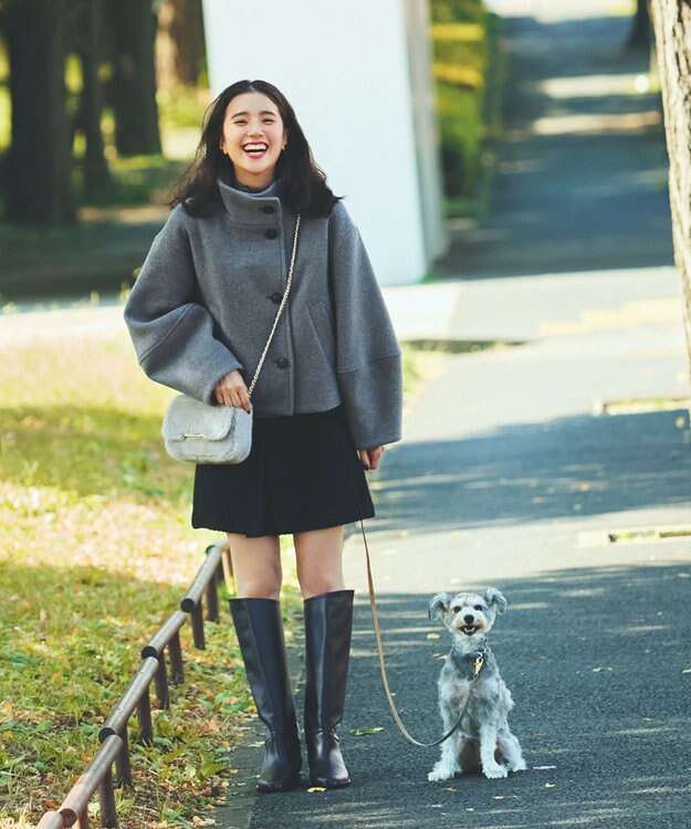 #Newans 【セットアップ可能】裏地キュロットツイードスカート ブラック