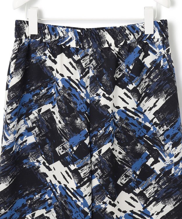 ICB L 【洗える】 ブラッシュプリント ワイドパンツ アゲートブルー系