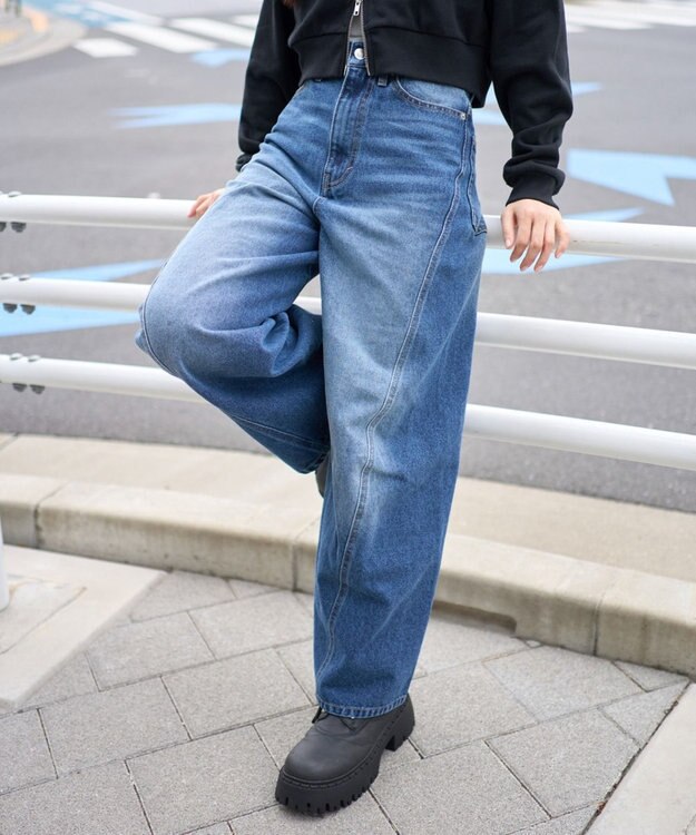 WEGO 【ユニセックス着用ITEM/SMLサイズ展開】カバーフィットバルーンデニムパンツ デニム中濃加工色