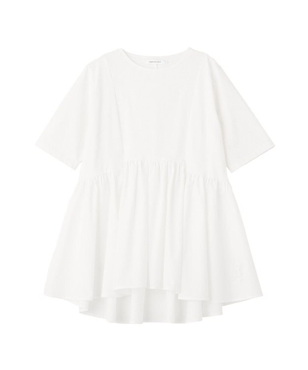 AMERICAN HOLIC 布帛切替ペプラム半袖プルオーバー Off White