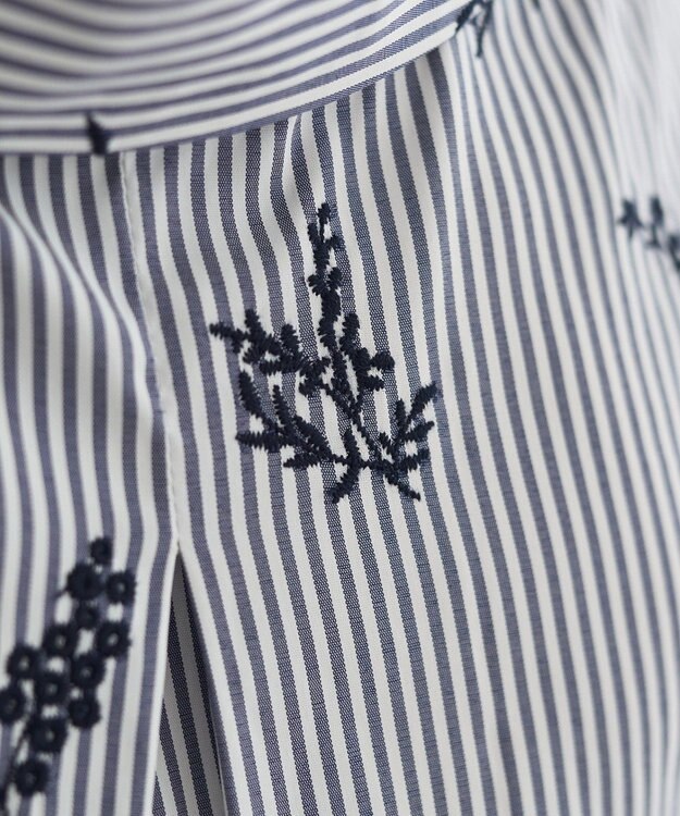 YECCA VECCA ストライプ柄フラワー刺繍シャツ Navy