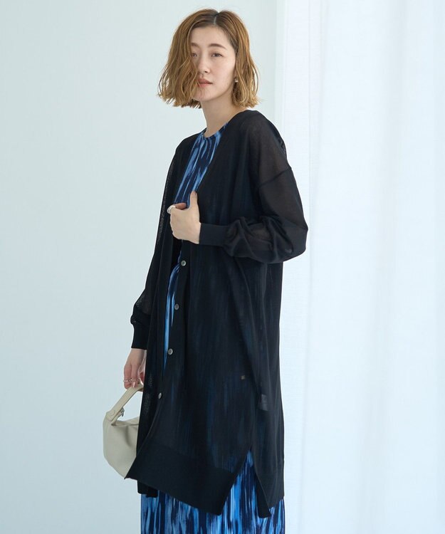 YECCA VECCA シアーニットロング丈カーディガン Black