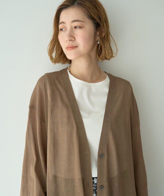 YECCA VECCA シアーニットロング丈カーディガン Dark Beige