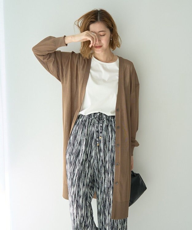 YECCA VECCA シアーニットロング丈カーディガン Dark Beige